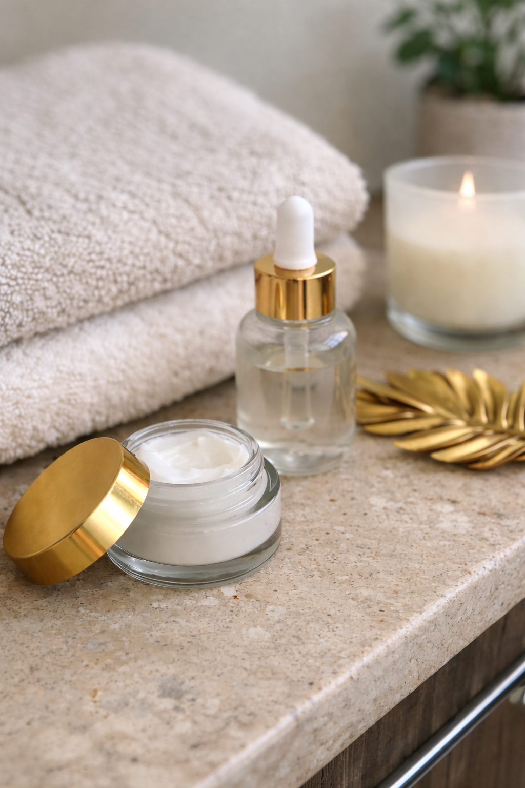 Premium skincare cream and serum with gold accents